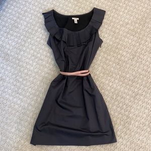 J Crew Grey Sheath Dress Ruffle Collar
